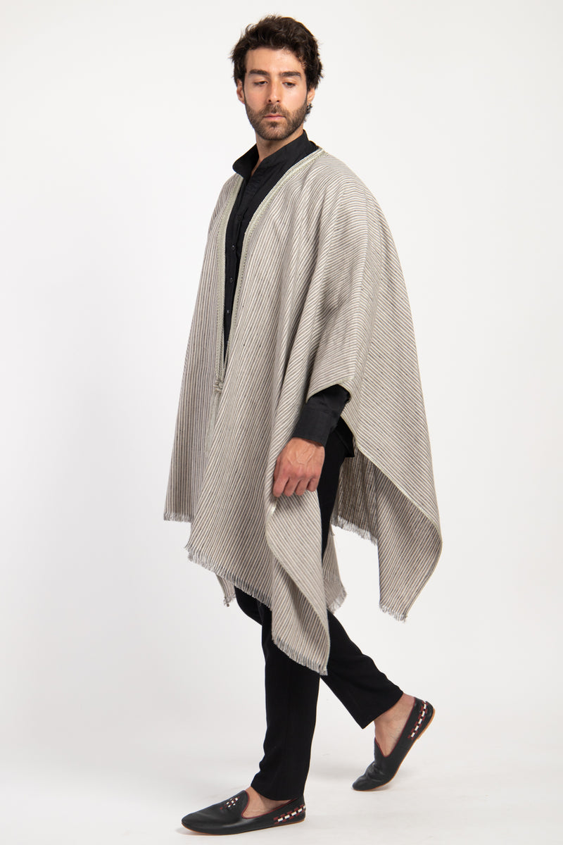 Classic Linen Striped Grey Poncho