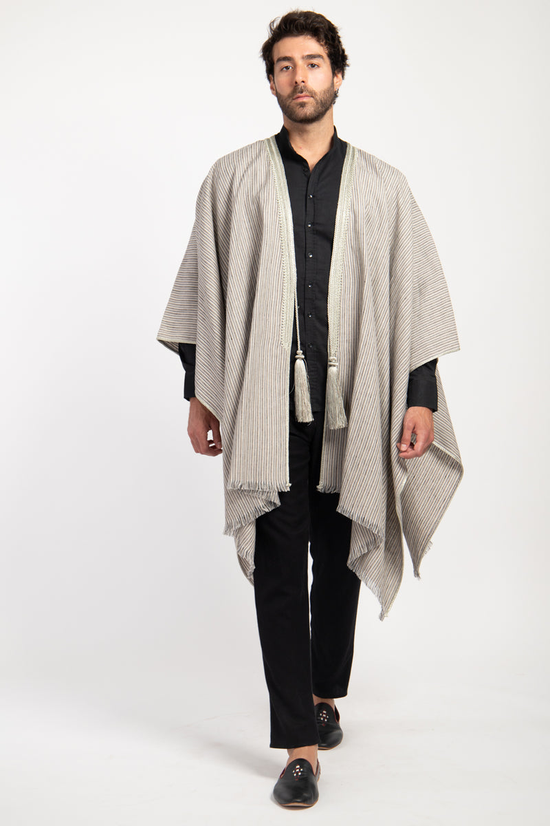 Classic Linen Striped Grey Poncho