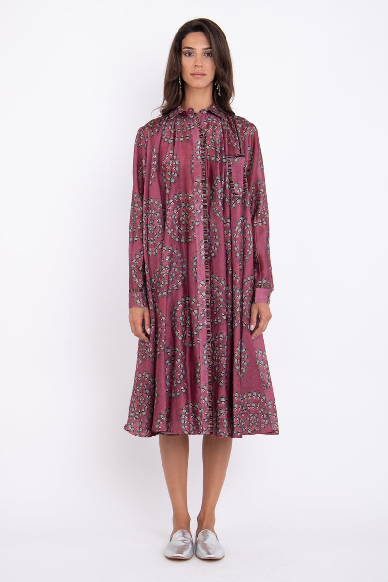 Bahiya Cotton Silk Burgundy Dress