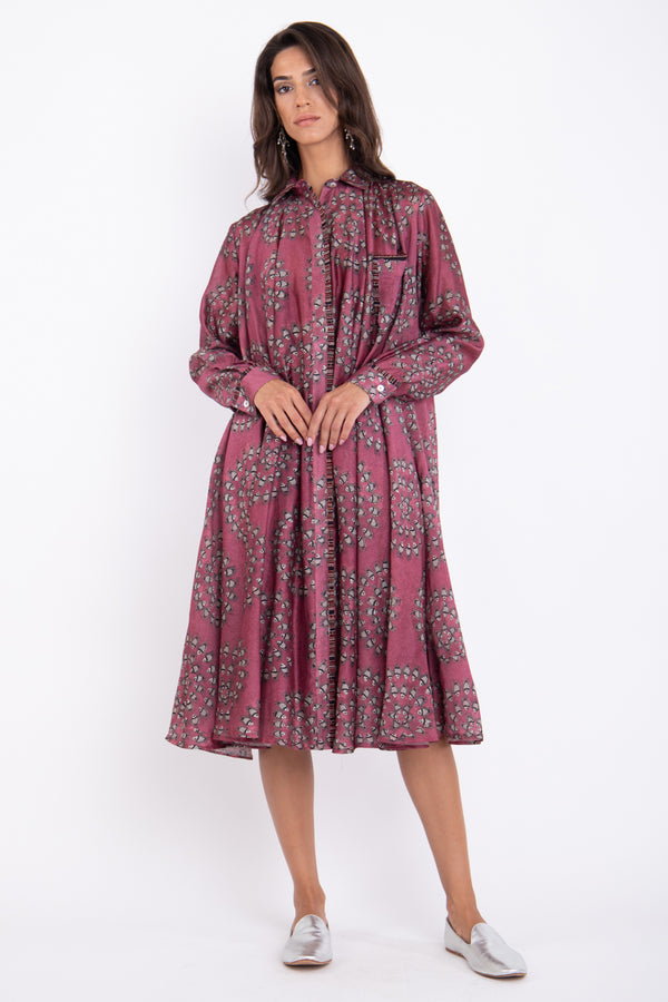 Bahiya Cotton Silk Burgundy Dress