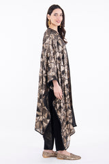 Amira Georgette Embroidered Geometric Gold Poncho