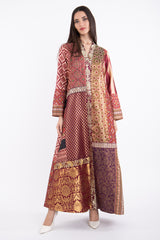 Fayrouz Silk Patchwork Burgundy Dress