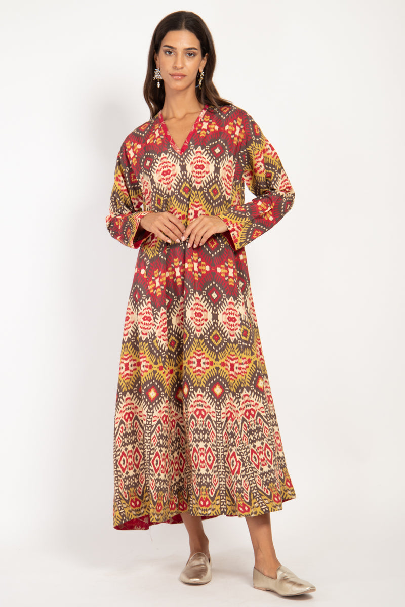 Malaki Silk Ikat Red Dress