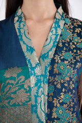Fayrouz Silk Patchwork Navy Dress