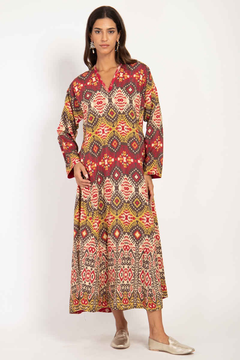 Malaki Silk Ikat Red Dress