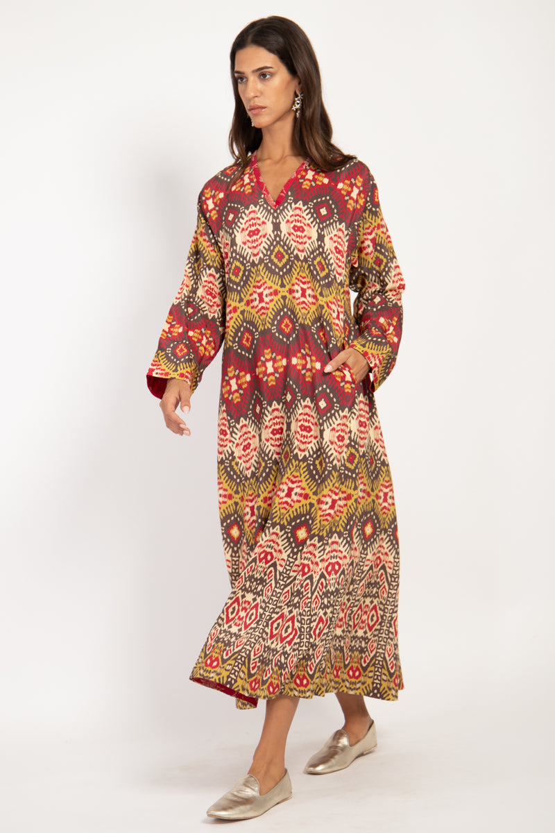 Malaki Silk Ikat Red Dress