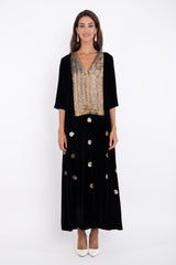 Elham Velvet Gold Embroidered Black Dress