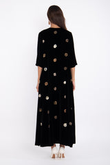 Elham Velvet Gold Embroidered Black Dress