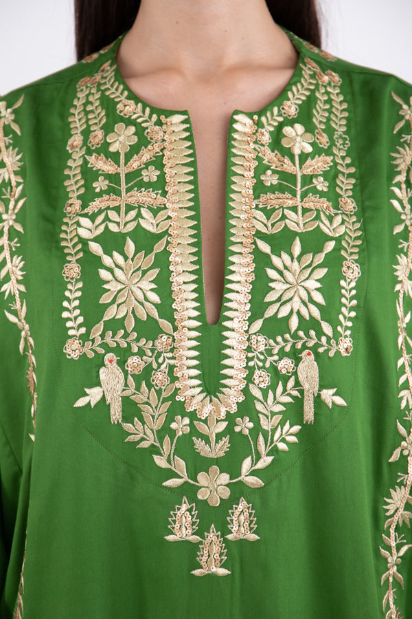 Nayyara Cotton Green Embroidered Dress