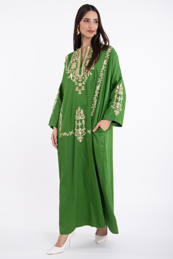 Nayyara Cotton Green Embroidered Dress