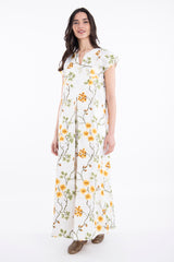 Shirine Linen Embroidered Yellow Sleeveless Dress