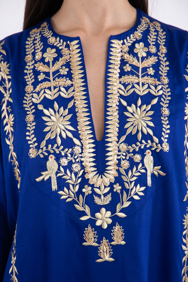 Nayyara Cotton Royal Blue Embroidered Dress