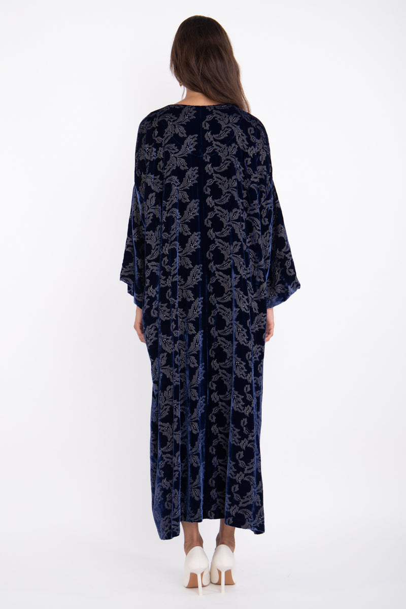 Rawda Velvet Embroidered Royal Blue Kaftan