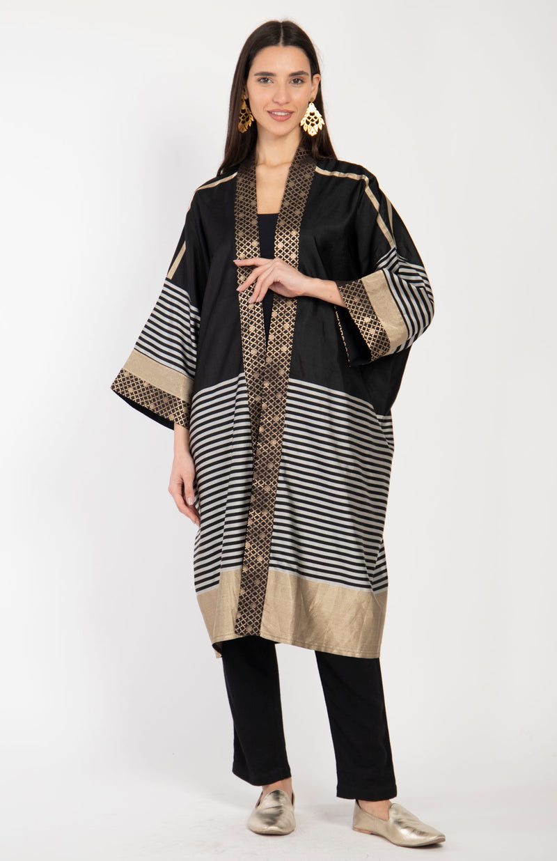 One-Of-A-Kind Khalida Silk Black & Gold Abaya