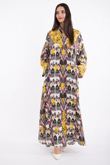 Habiba Linen Ikat Embroidered Dress