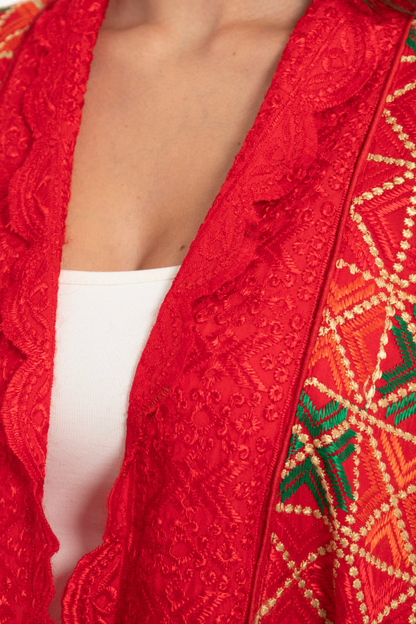 Fida Cotton Silk Red Jacket
