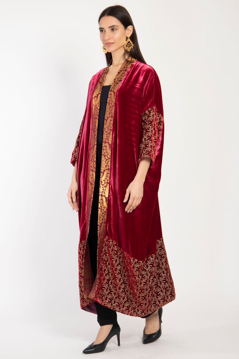 Sherif Silk Velvet Burgundy Abaya