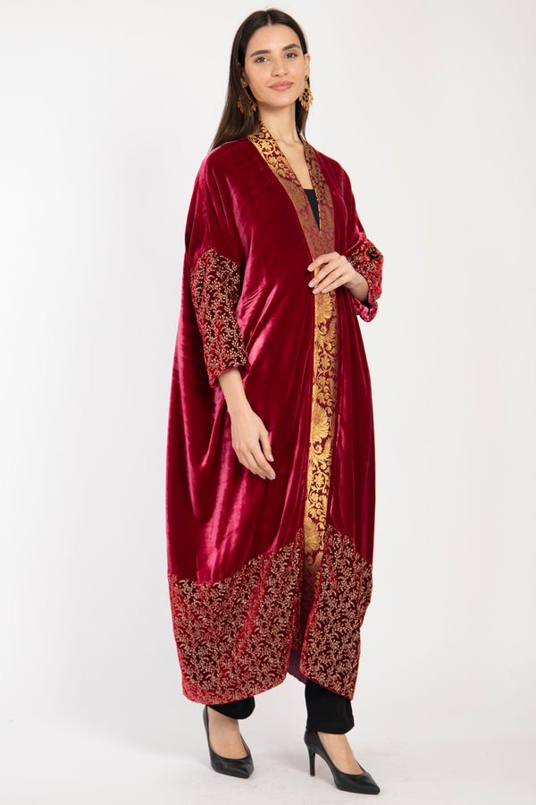 Sherif Silk Velvet Burgundy Abaya