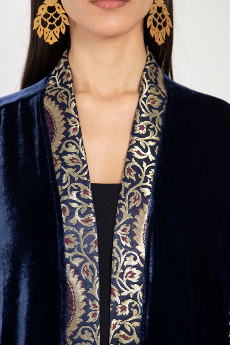 Sherif Silk Velvet Night Blue Abaya