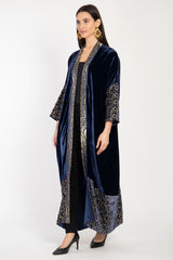 Sherif Silk Velvet Night Blue Abaya