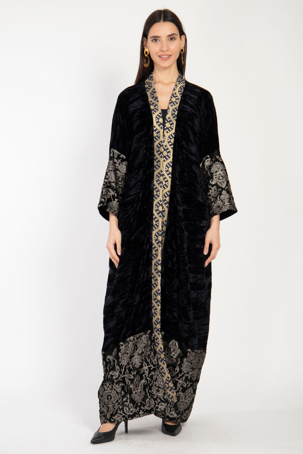 Sherif Silk Velvet Ink Black Abaya