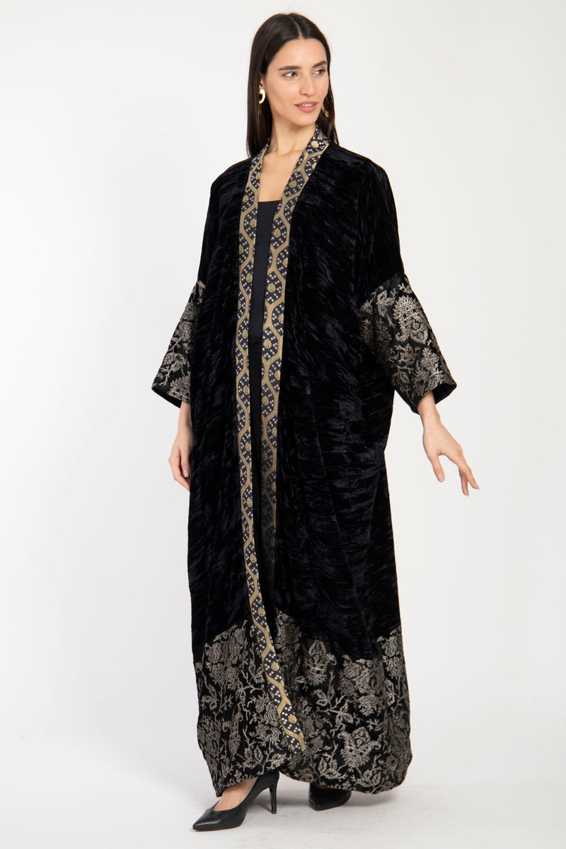 Sherif Silk Velvet Ink Black Abaya