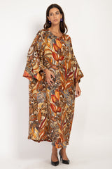 Rawda Silk Habotai Foliage Kaftan