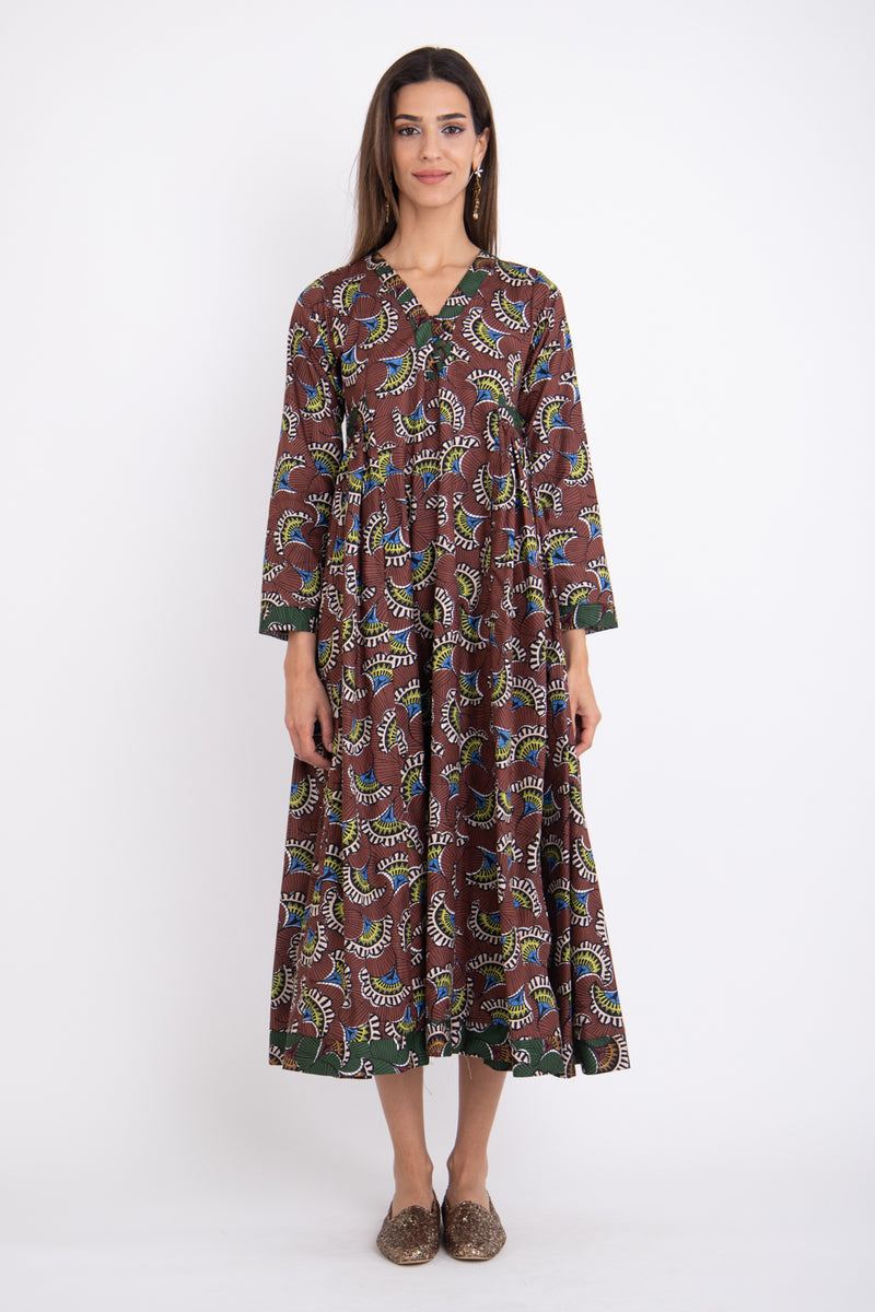 Zamzam Cotton Printed Brown Dress