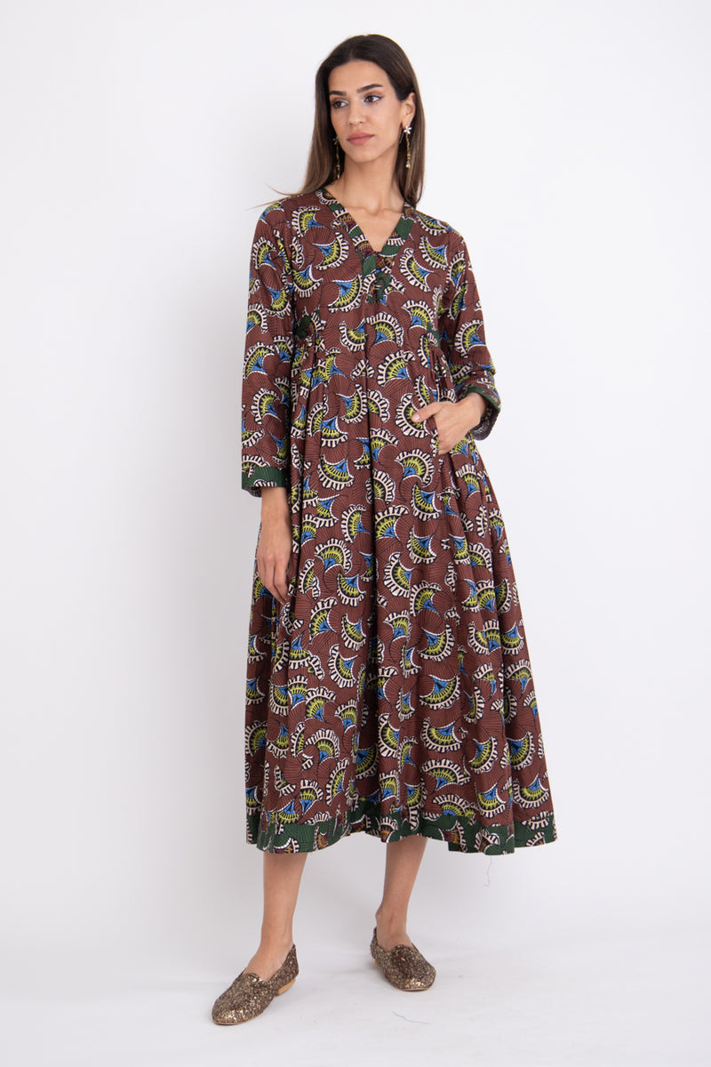 Zamzam Cotton Printed Brown Dress