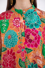 Helen Silk Crepe Embroidered Orange Floral Dress