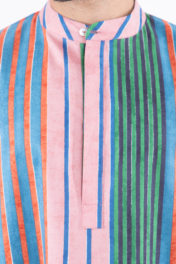 Frankie Cotton Striped Pink With Blue Jellaba