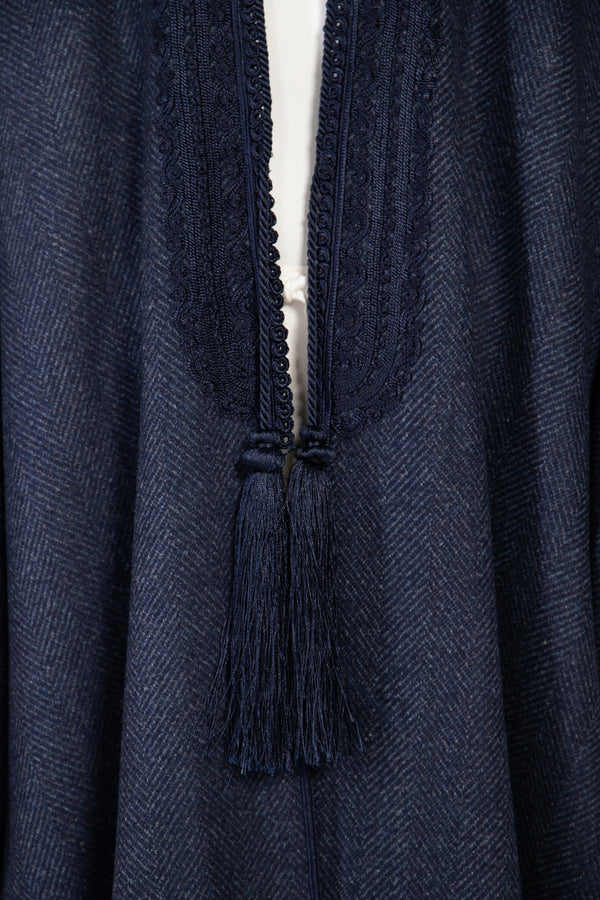 Loro Piana Wool Herringbone Navy Abaya