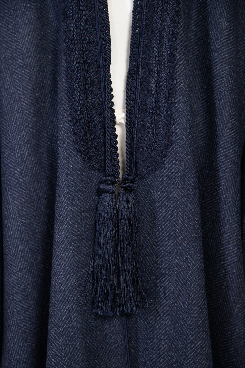 Loro Piana Wool Herringbone Navy Abaya