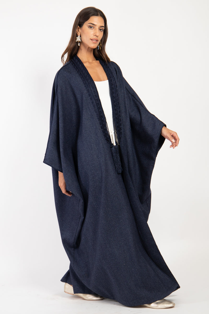 Loro Piana Wool Herringbone Navy Abaya