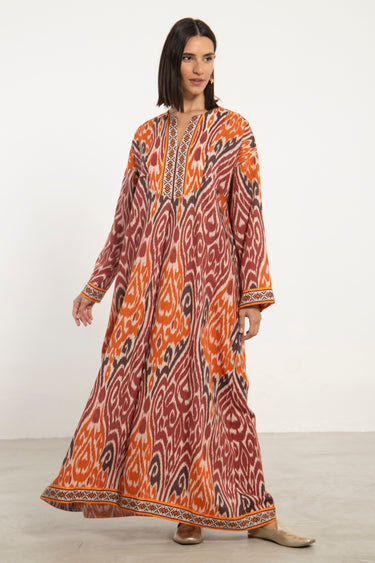 Shirine Linen Ikat Print Dress