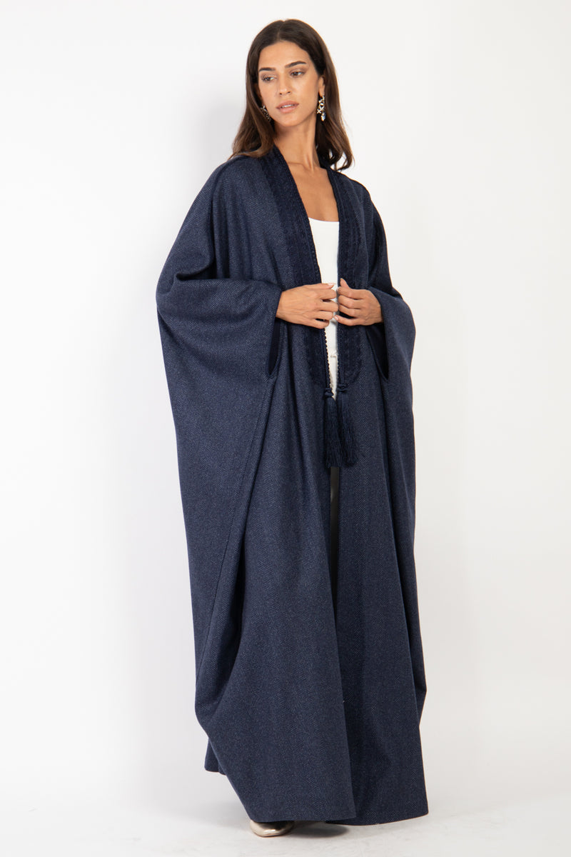 Loro Piana Wool Herringbone Navy Abaya