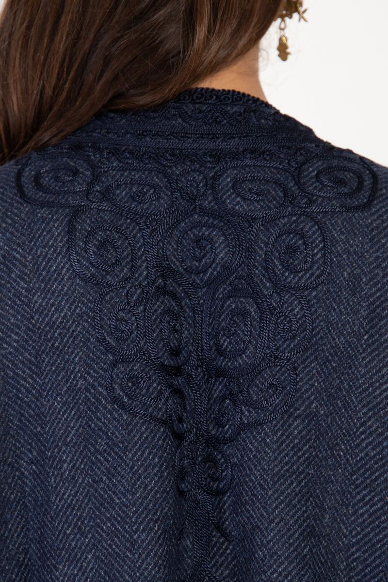 Loro Piana Wool Herringbone Navy Abaya