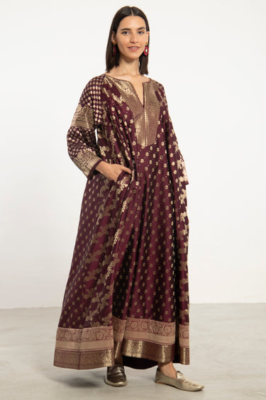One-Of-a-Kind Rania Burgundy & Gold Dress