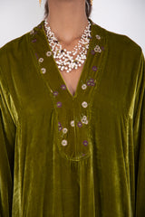 Warde Silk Velvet Harvest Green Dress