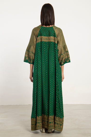 One-Of-a-Kind Rania Silk Green & Gold Dress