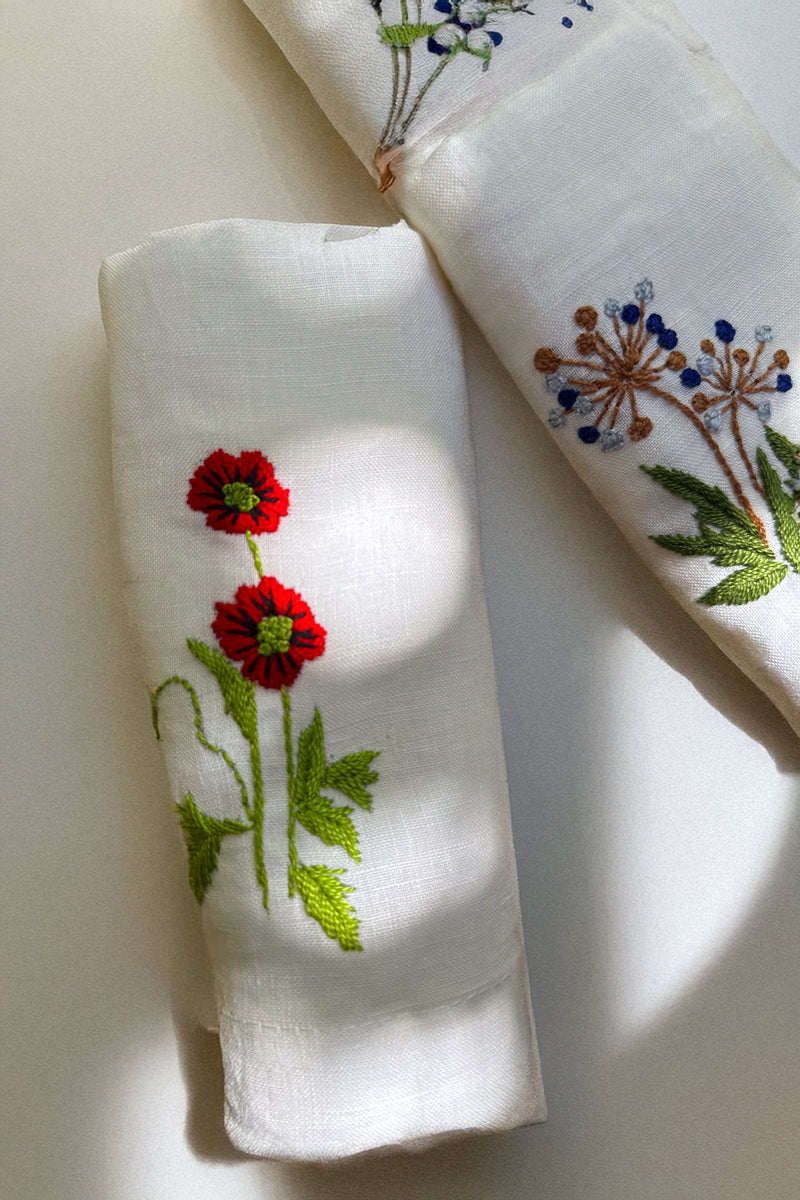 Embroidered Linen Napkin Box Set of 6