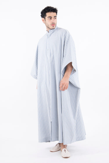Fahed Buttoned Cotton Blue Jellaba