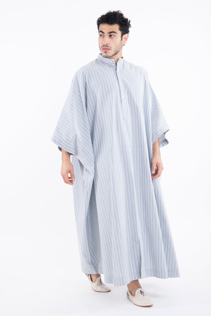 Fahed Buttoned Rayon Blue Jellaba