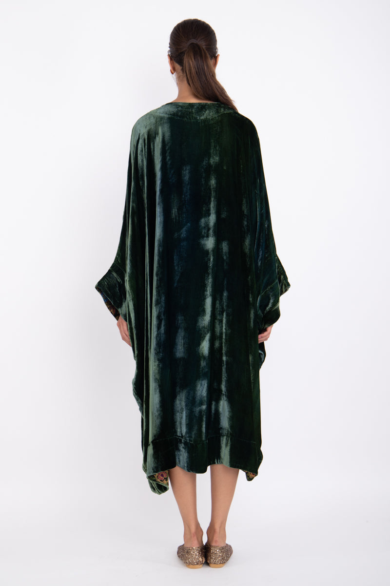 Asmahan Silk Velvet Pine Green Kaftan