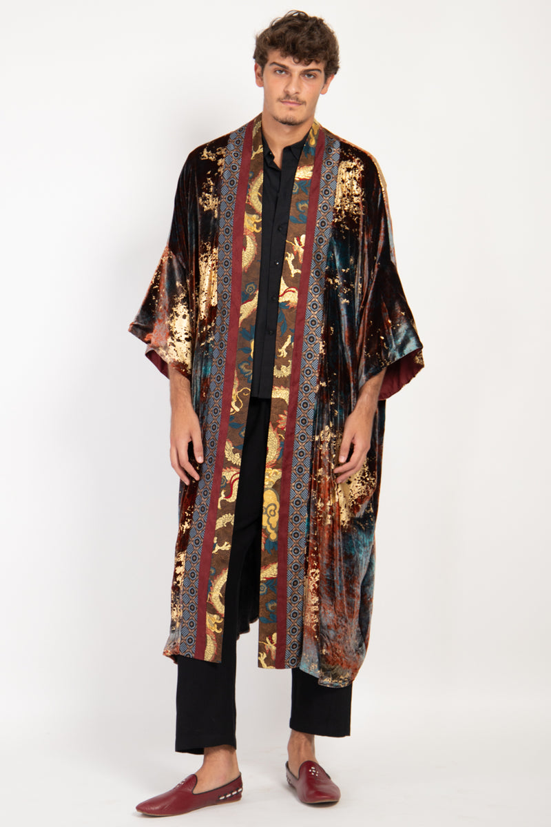 Yasma Velvet Gold Brushstrokes Abaya