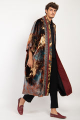 Yasma Velvet Gold Brushstrokes Abaya