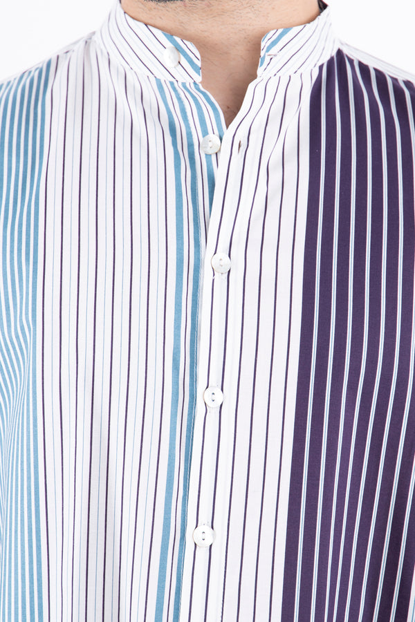 Mounir Cotton Striped Blue Shirt