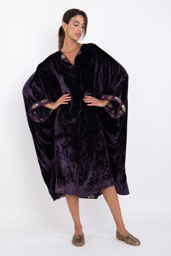 Asmahan Silk Velvet Dark Purple Dress