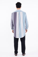 Mounir Cotton Striped Blue Shirt