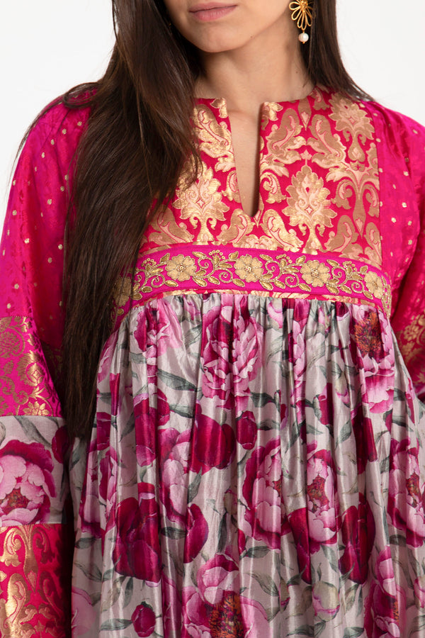 Linda Silk Pink & Silk Brocade Dress